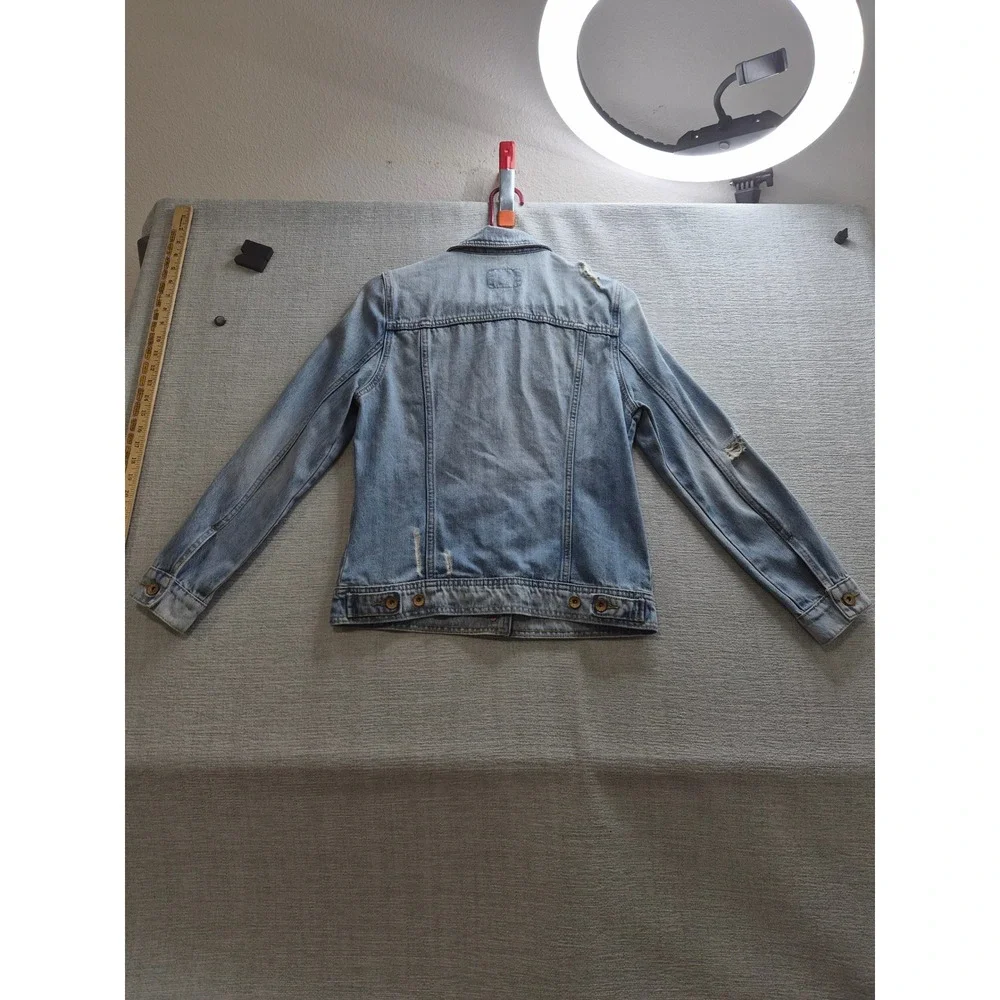 Old Navy Trucker Jacket Womens Medium Blue Cotton Distressed Casual Button Front